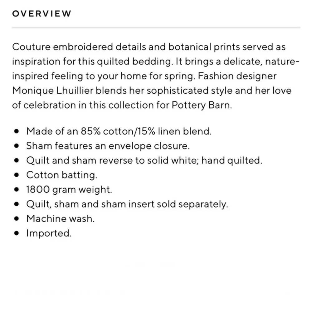Pottery Barn x Monique Lhuillier Meadow Quilted King Sham Embroidered Bird NEW
